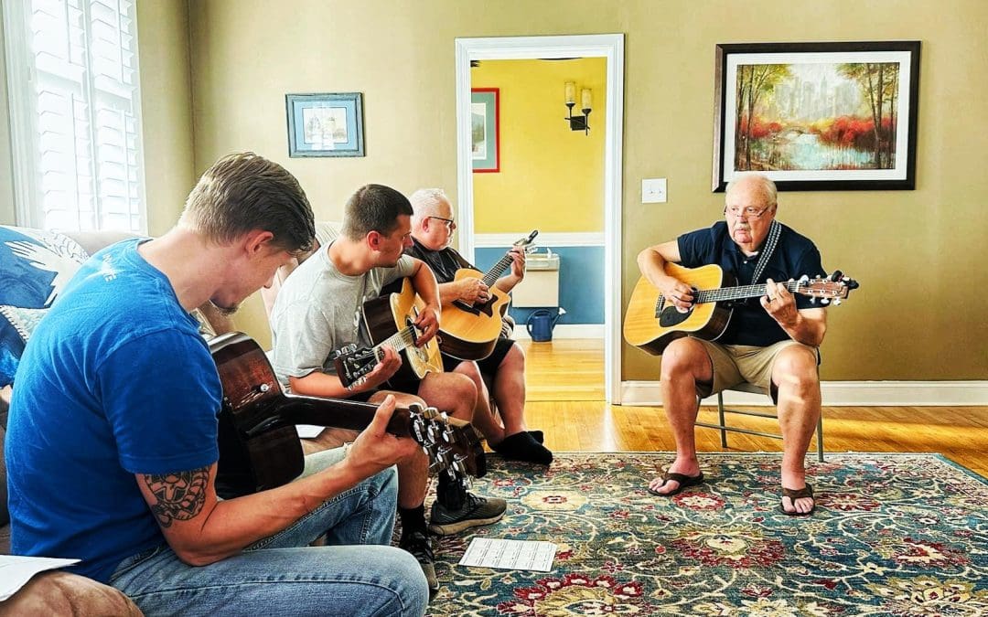 Warriors Once Again residents participating in the Guitars For Veterans program