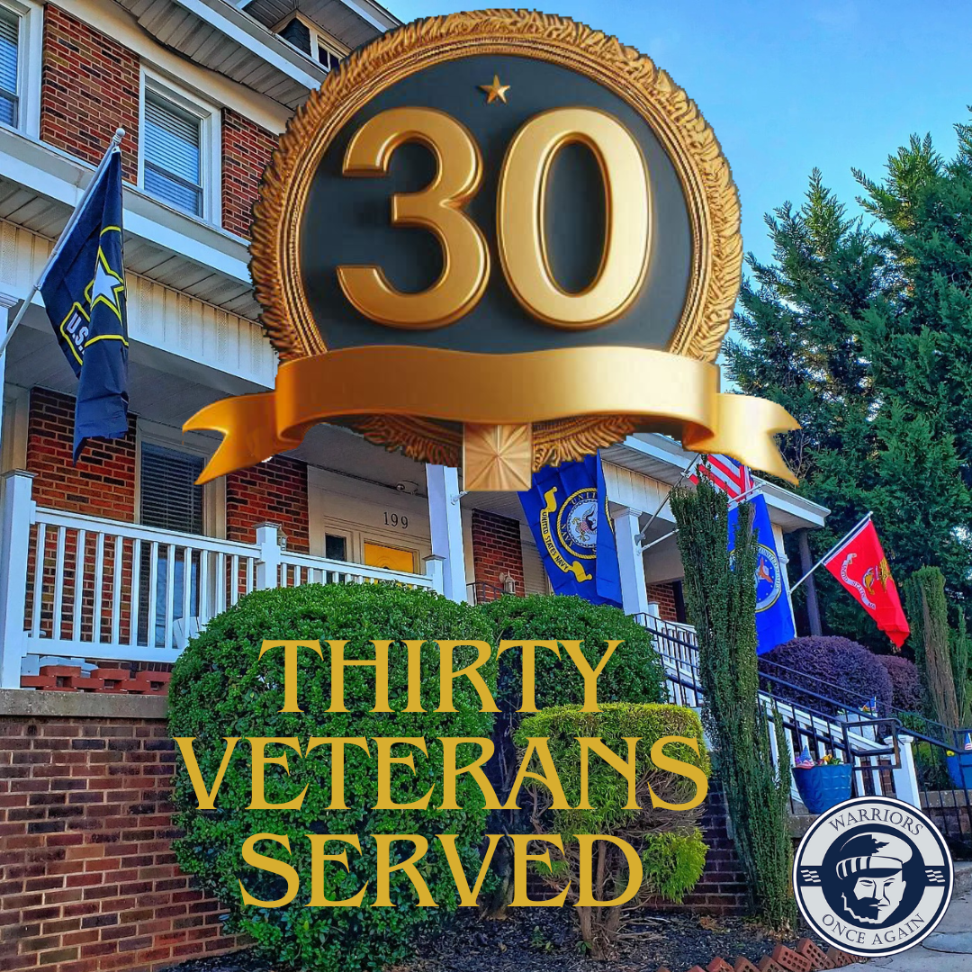 Warriors Once Again - 30 Veterans Served milestone  graphic